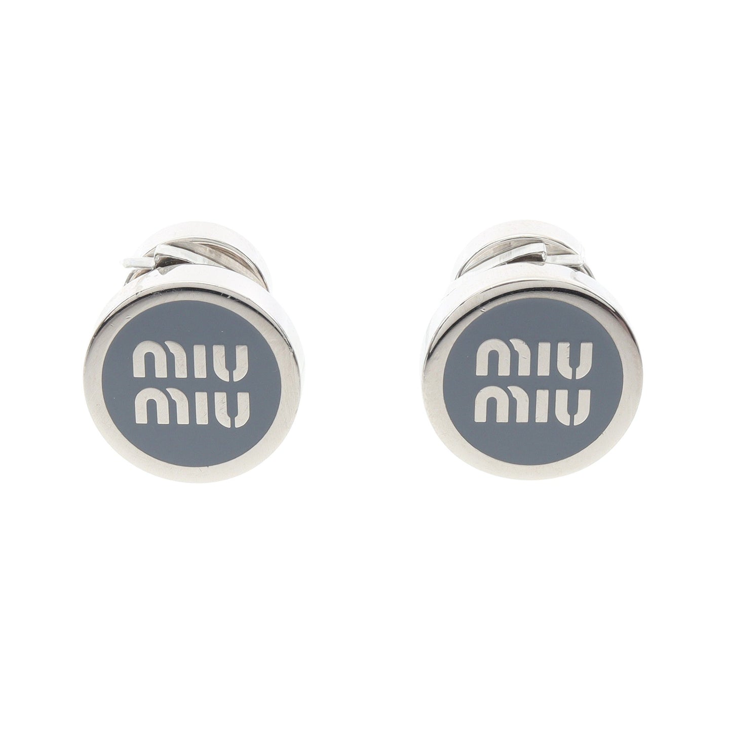 ロゴ ピアス エナメル シルバー ブルーグレー ミュウミュウ アクセサリー miu miu