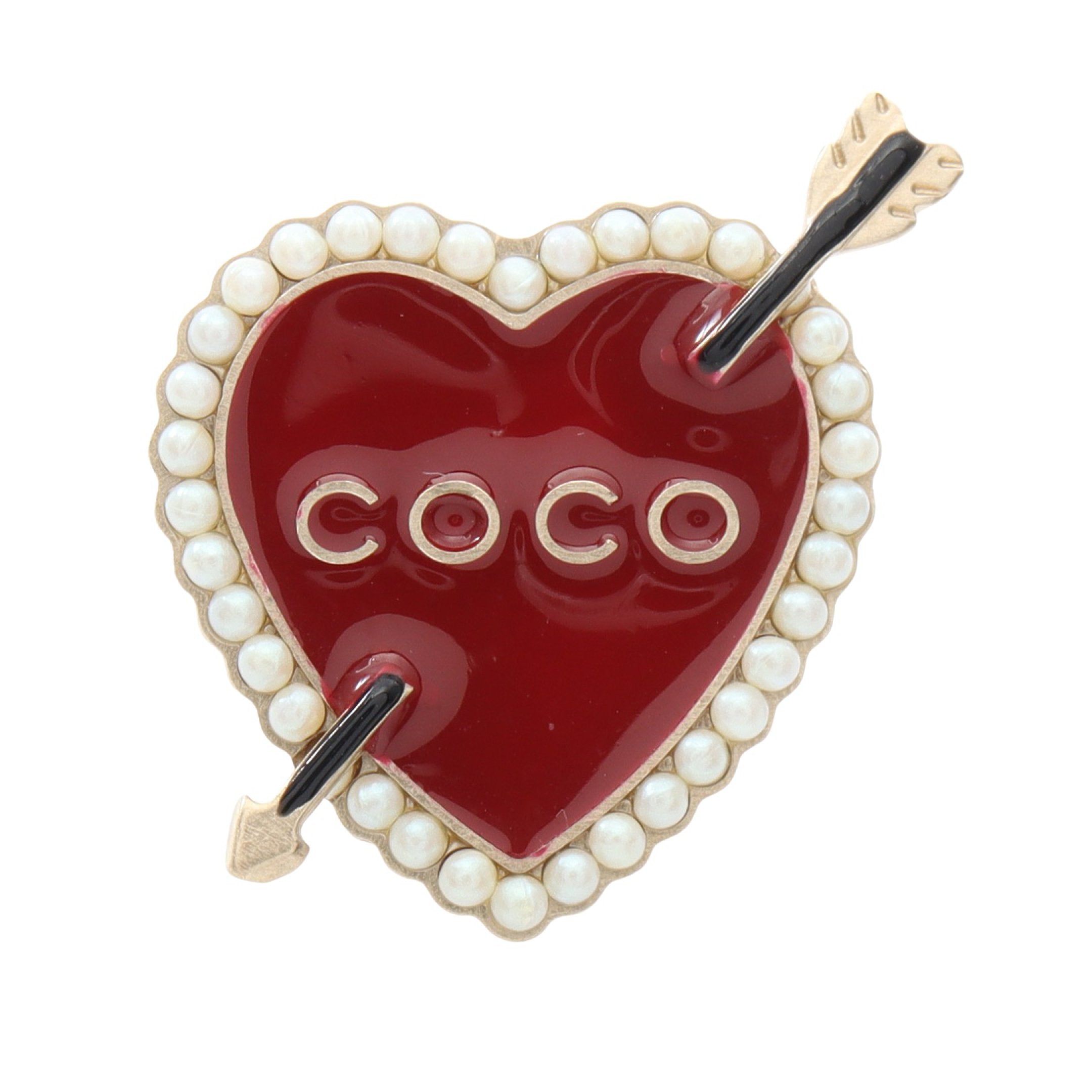 COCO ハート ピン ブローチ GP フェイクパール レッド ゴールド オフ