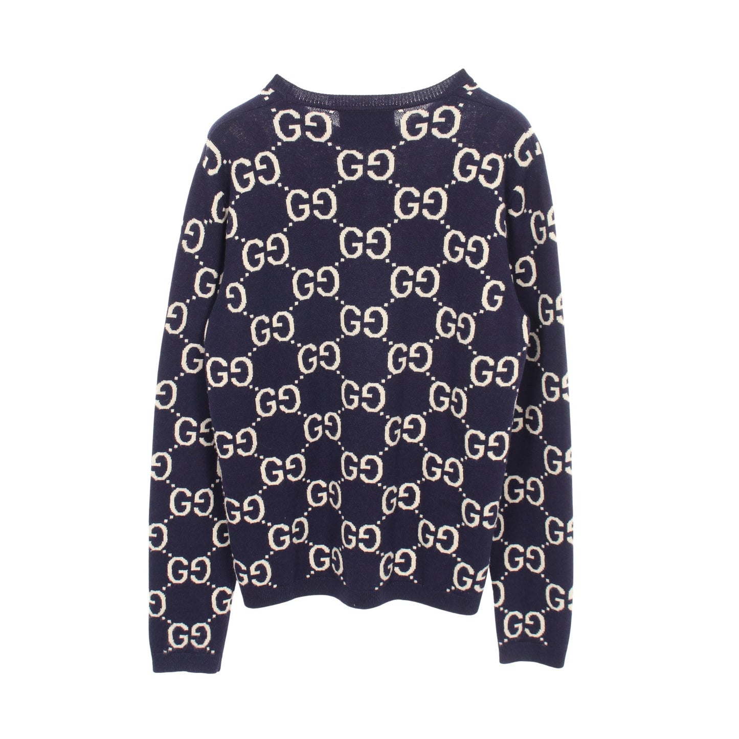 GGウールジャカード クルーネック セーター ニット ウール ネイビー アイボリー グッチ トップス GUCCI