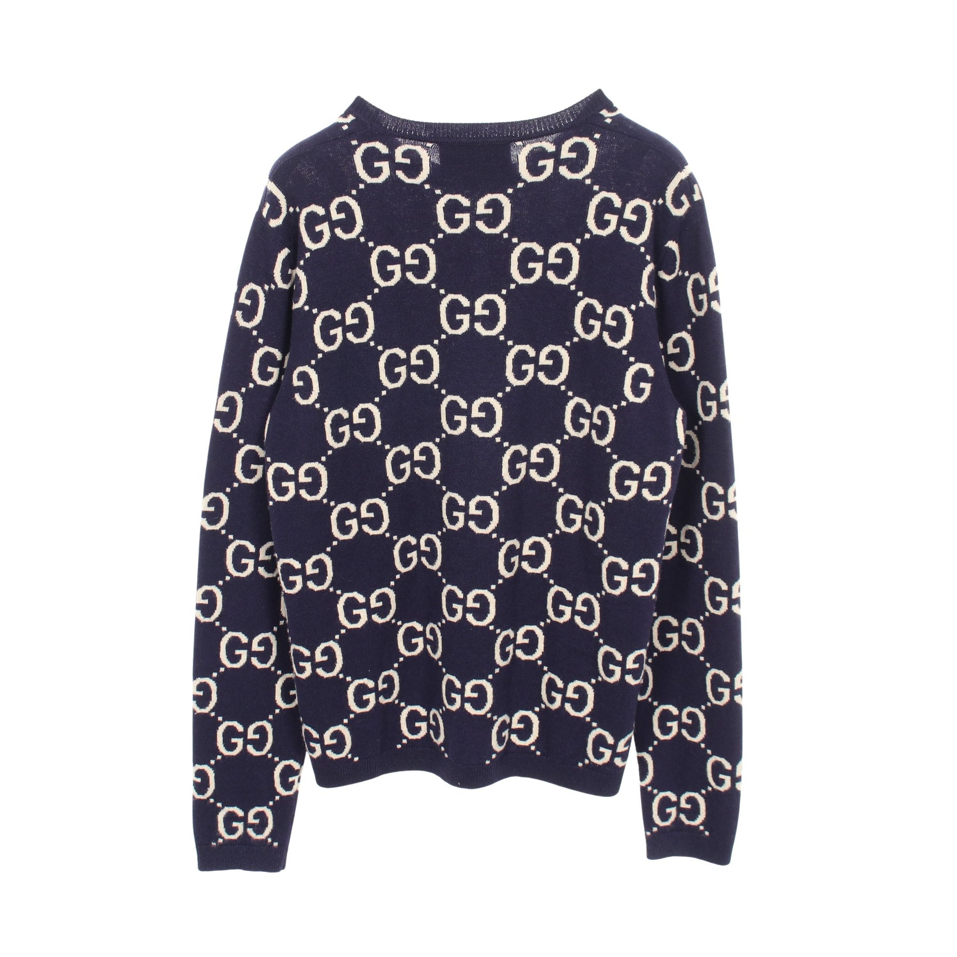 GGウールジャカード クルーネック セーター ニット ウール ネイビー アイボリー グッチ トップス GUCCI