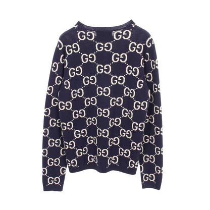 GGウールジャカード クルーネック セーター ニット ウール ネイビー アイボリー グッチ トップス GUCCI