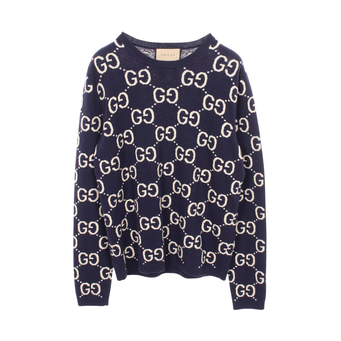 GGウールジャカード クルーネック セーター ニット ウール ネイビー アイボリー グッチ トップス GUCCI