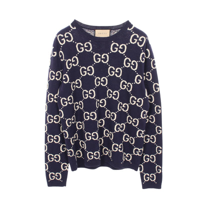 GGウールジャカード クルーネック セーター ニット ウール ネイビー アイボリー グッチ トップス GUCCI