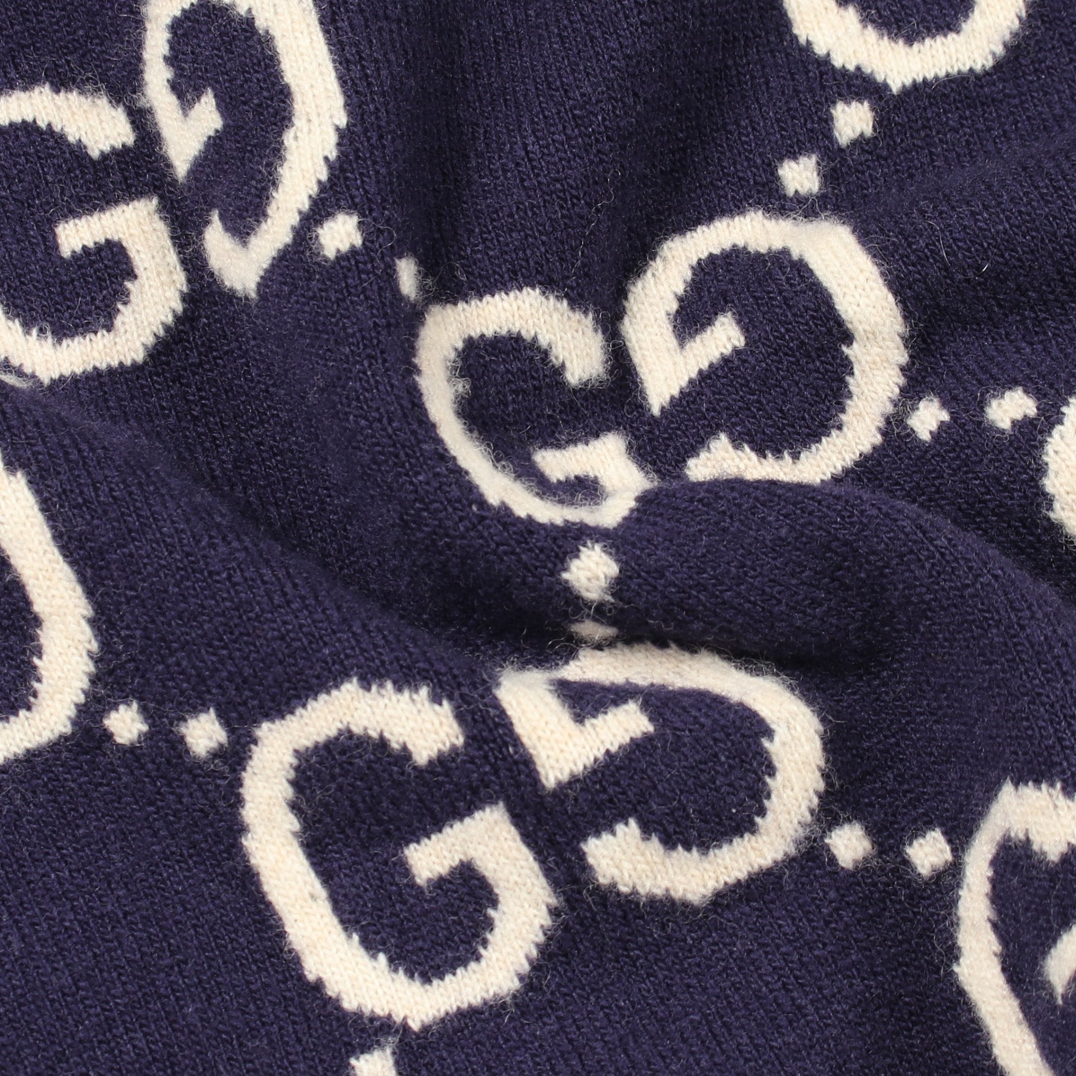 【極美品】Gucci GGロゴクルーネックセーター GGウールジャカード クルーネック セーター ニット ウール ネイビー