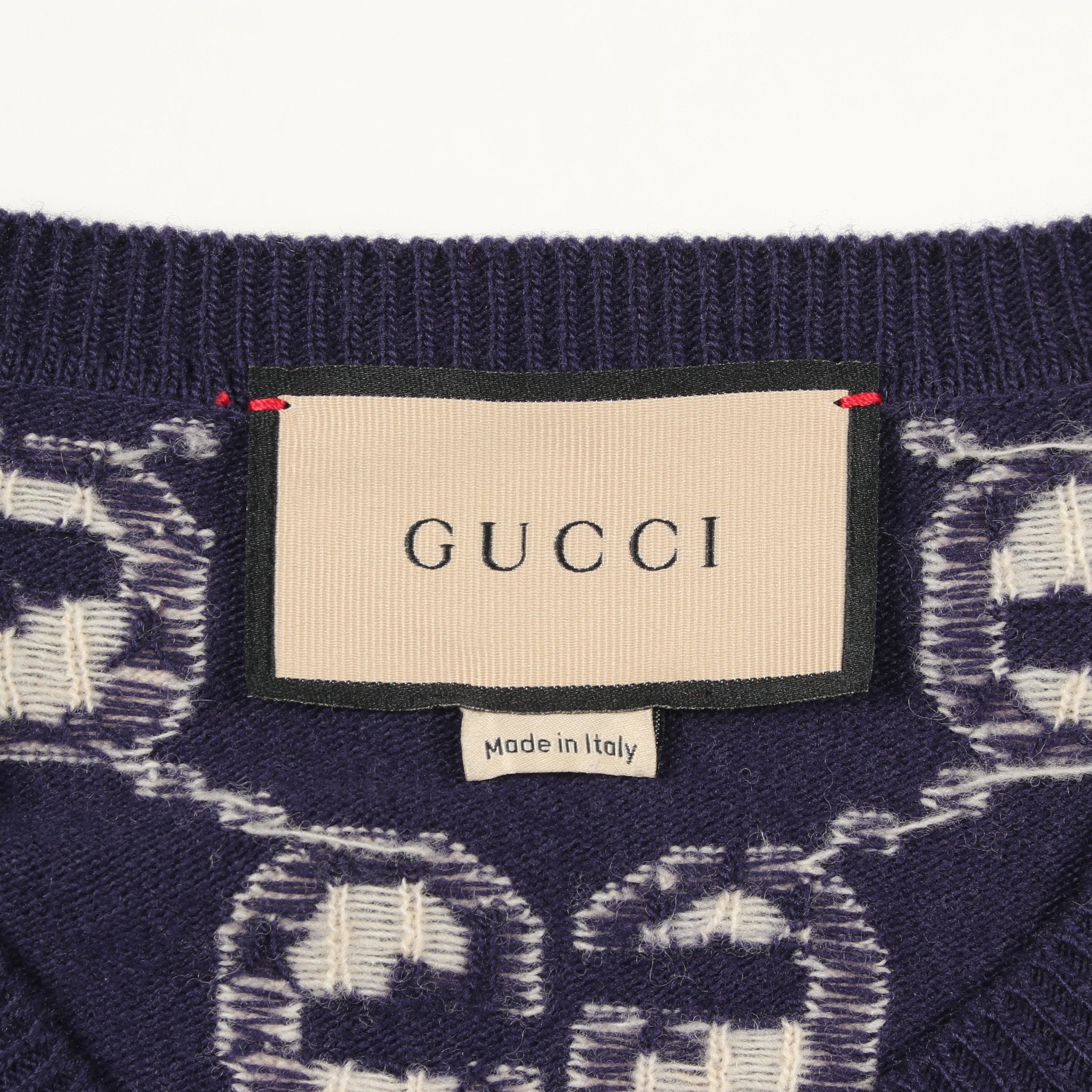 【極美品】Gucci GGロゴクルーネックセーター GGウールジャカード クルーネック セーター ニット ウール ネイビー