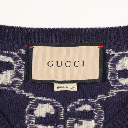 GGウールジャカード クルーネック セーター ニット ウール ネイビー アイボリー グッチ トップス GUCCI