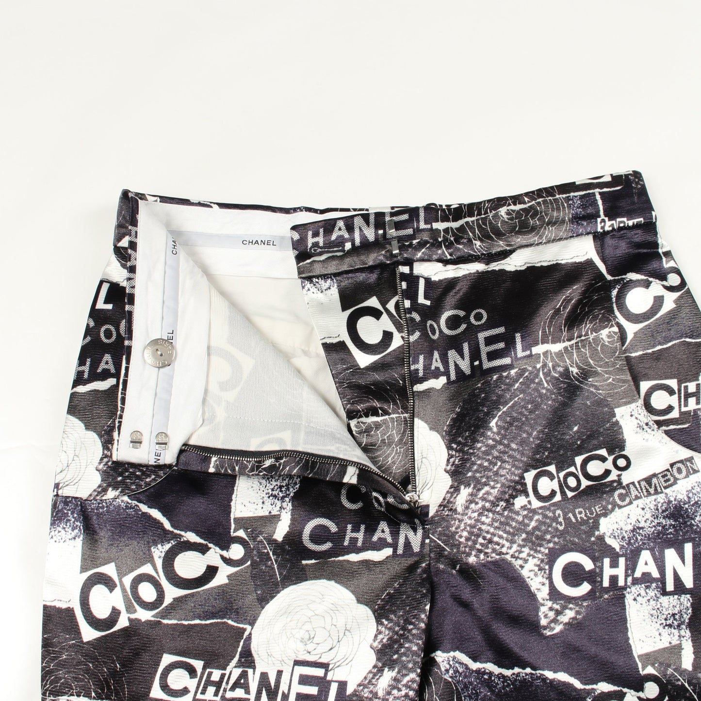 カメリア ロゴ パンツ コットン ビスコース ブラック ホワイト ネイビー シャネル ボトムス CHANEL