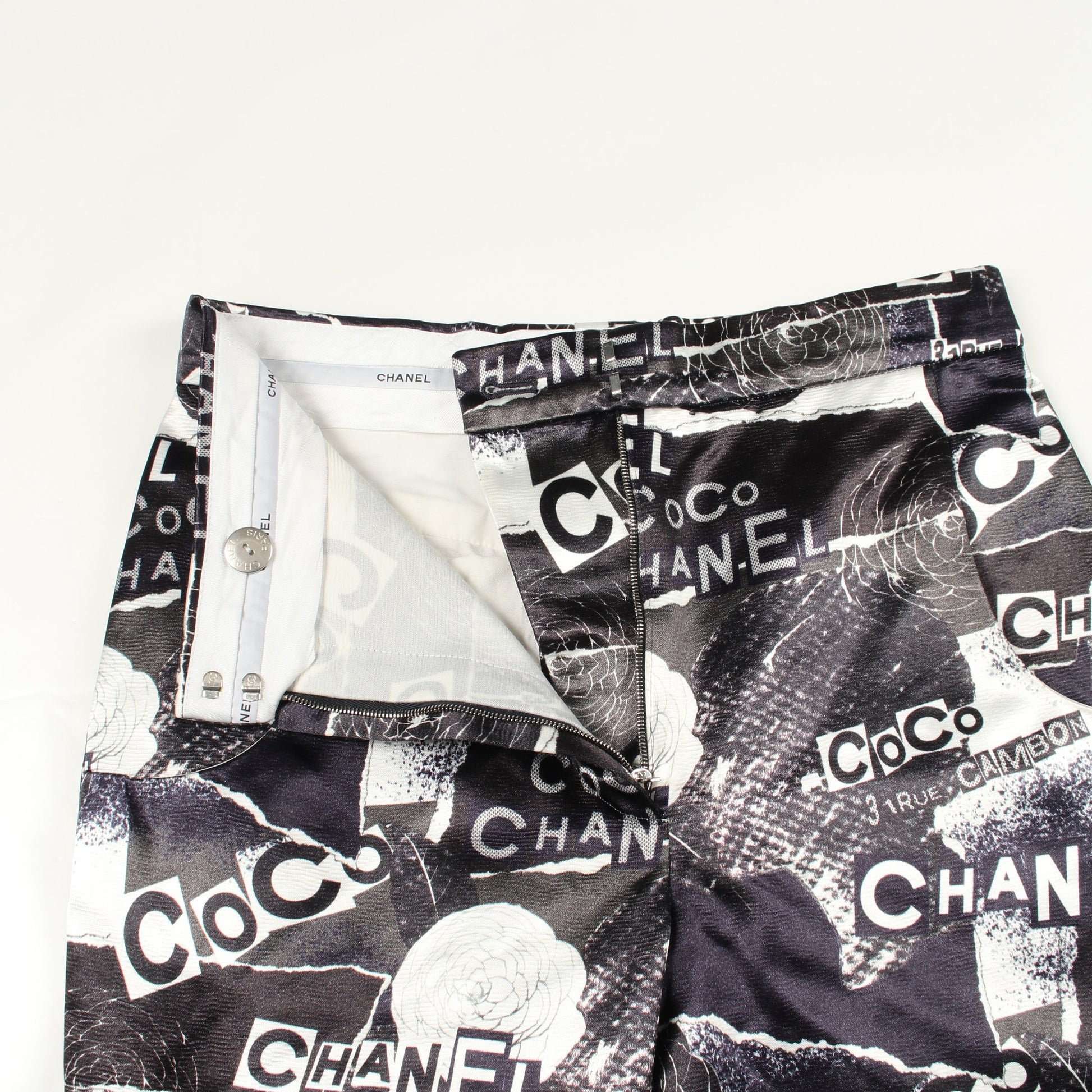 カメリア ロゴ パンツ コットン ビスコース ブラック ホワイト ネイビー シャネル ボトムス CHANEL