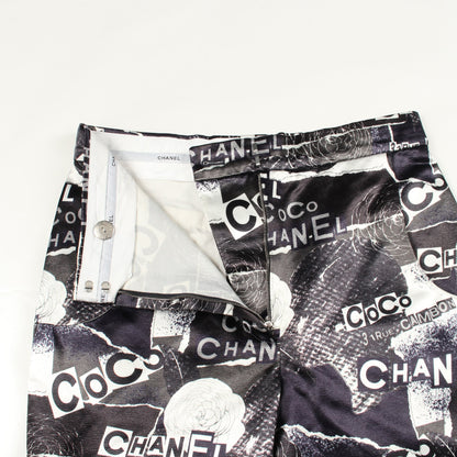 カメリア ロゴ パンツ コットン ビスコース ブラック ホワイト ネイビー シャネル ボトムス CHANEL
