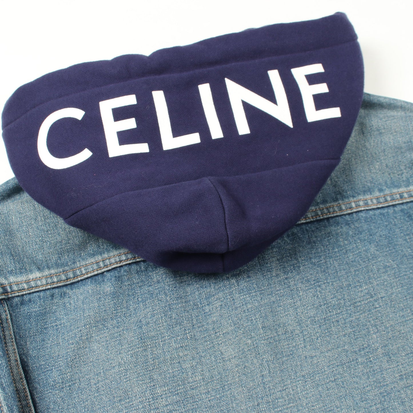 トラッカージャケット フード付き デニムジャケット コットン ブルー ネイビー セリーヌ アウター CELINE