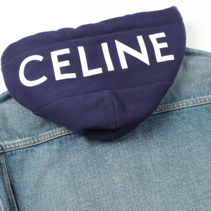 トラッカージャケット フード付き デニムジャケット コットン ブルー ネイビー セリーヌ アウター CELINE