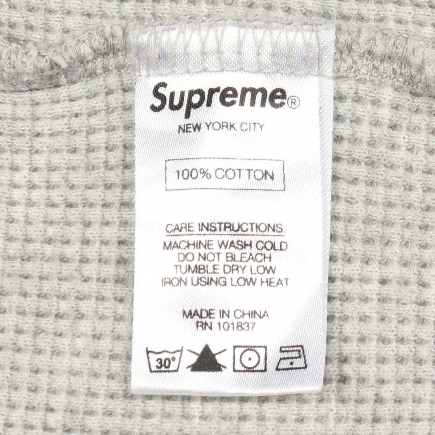 アーチロゴ サーマル クルーネック 長袖Tシャツ コットン グレー シュプリーム トップス Supreme