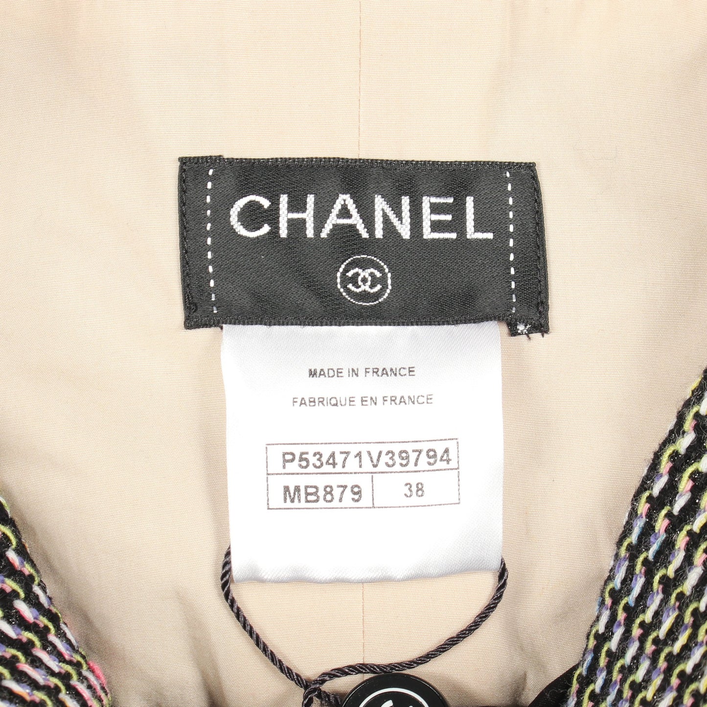ココマークボタン ツイード ハイウエスト パンツ コットン ブラック マルチカラー シャネル ボトムス CHANEL