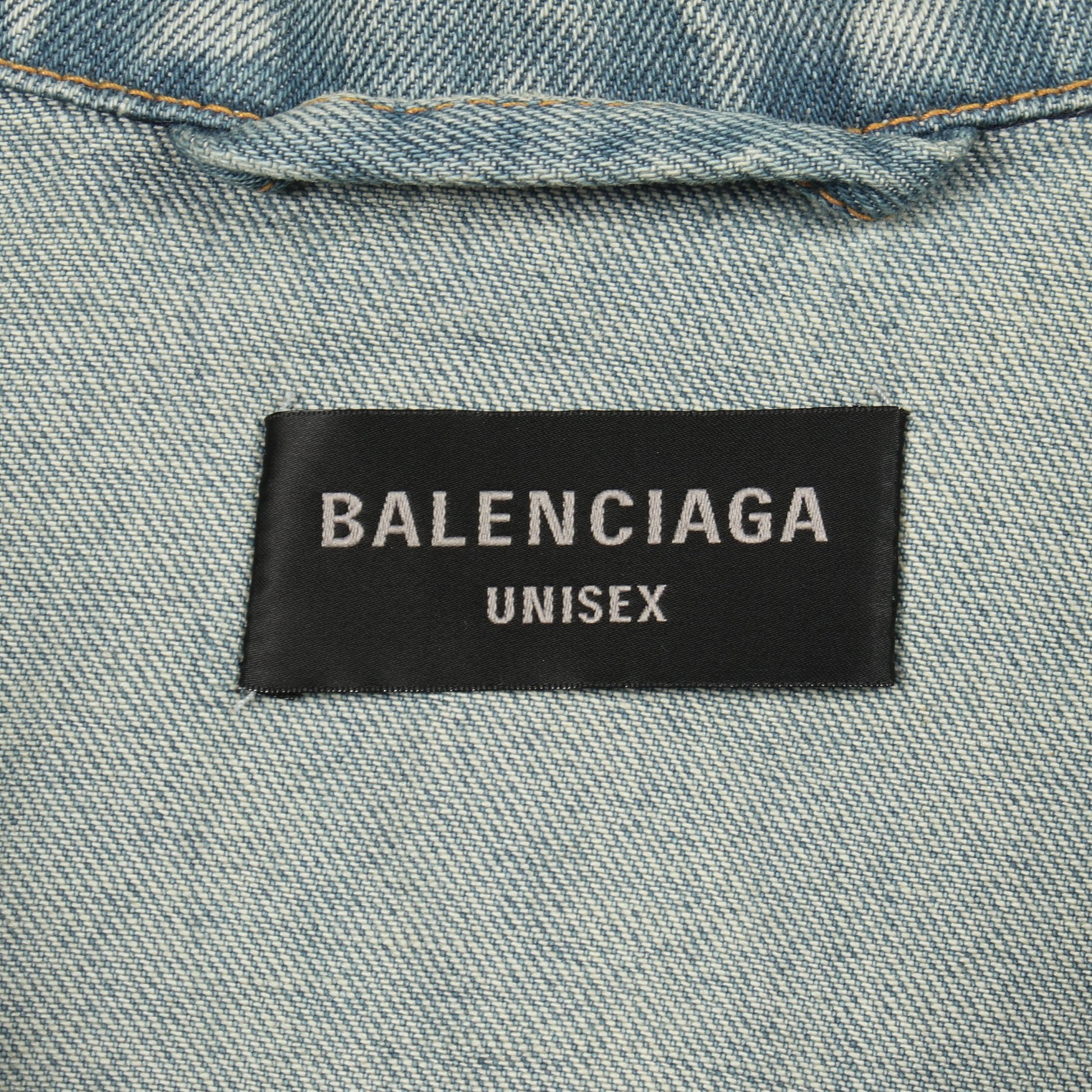 ミラーロゴ ユーズド加工 デニムジャケット コットン ブルー バレンシアガ アウター BALENCIAGA