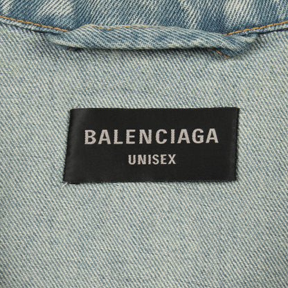 ミラーロゴ ユーズド加工 デニムジャケット コットン ブルー バレンシアガ アウター BALENCIAGA