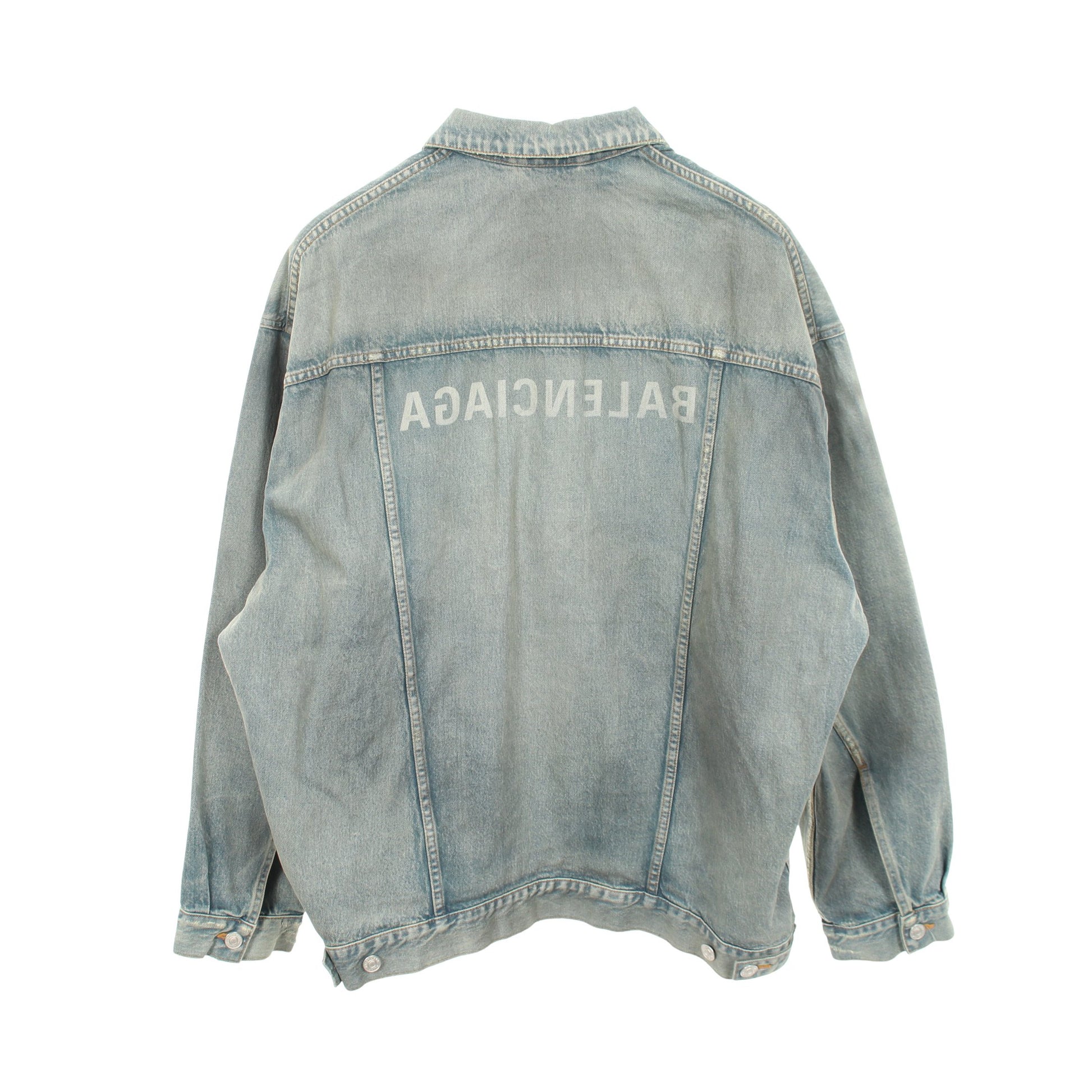 ミラーロゴ ユーズド加工 デニムジャケット コットン ブルー バレンシアガ アウター BALENCIAGA