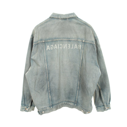 ミラーロゴ ユーズド加工 デニムジャケット コットン ブルー バレンシアガ アウター BALENCIAGA