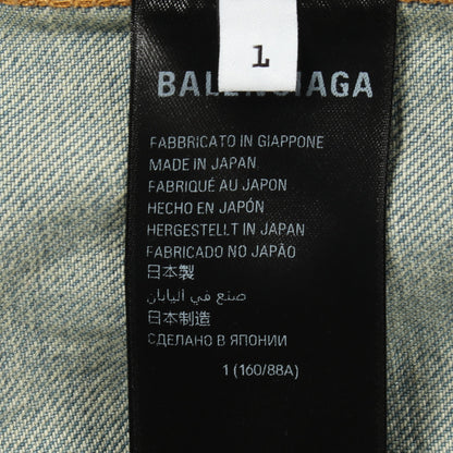 ミラーロゴ ユーズド加工 デニムジャケット コットン ブルー バレンシアガ アウター BALENCIAGA