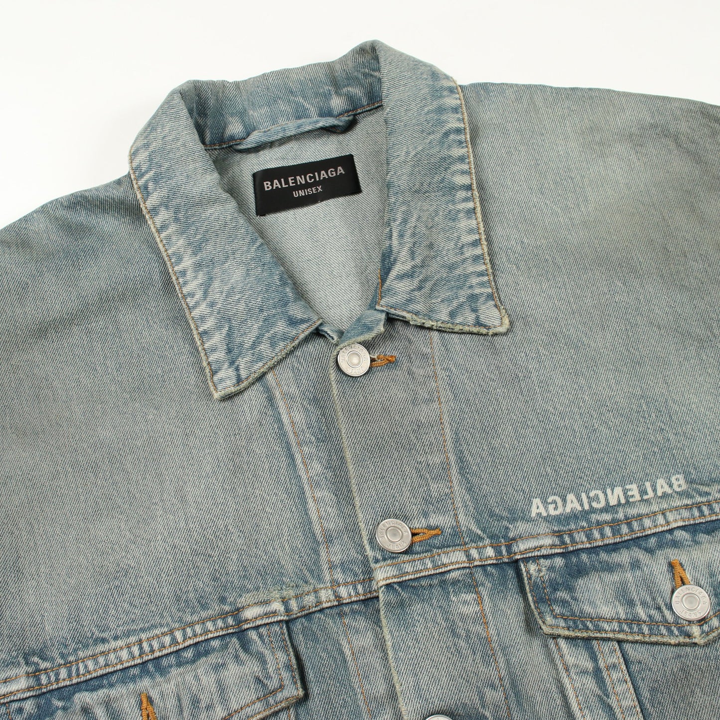 ミラーロゴ ユーズド加工 デニムジャケット コットン ブルー バレンシアガ アウター BALENCIAGA