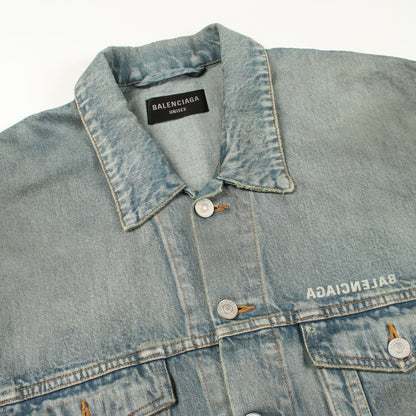 ミラーロゴ ユーズド加工 デニムジャケット コットン ブルー バレンシアガ アウター BALENCIAGA