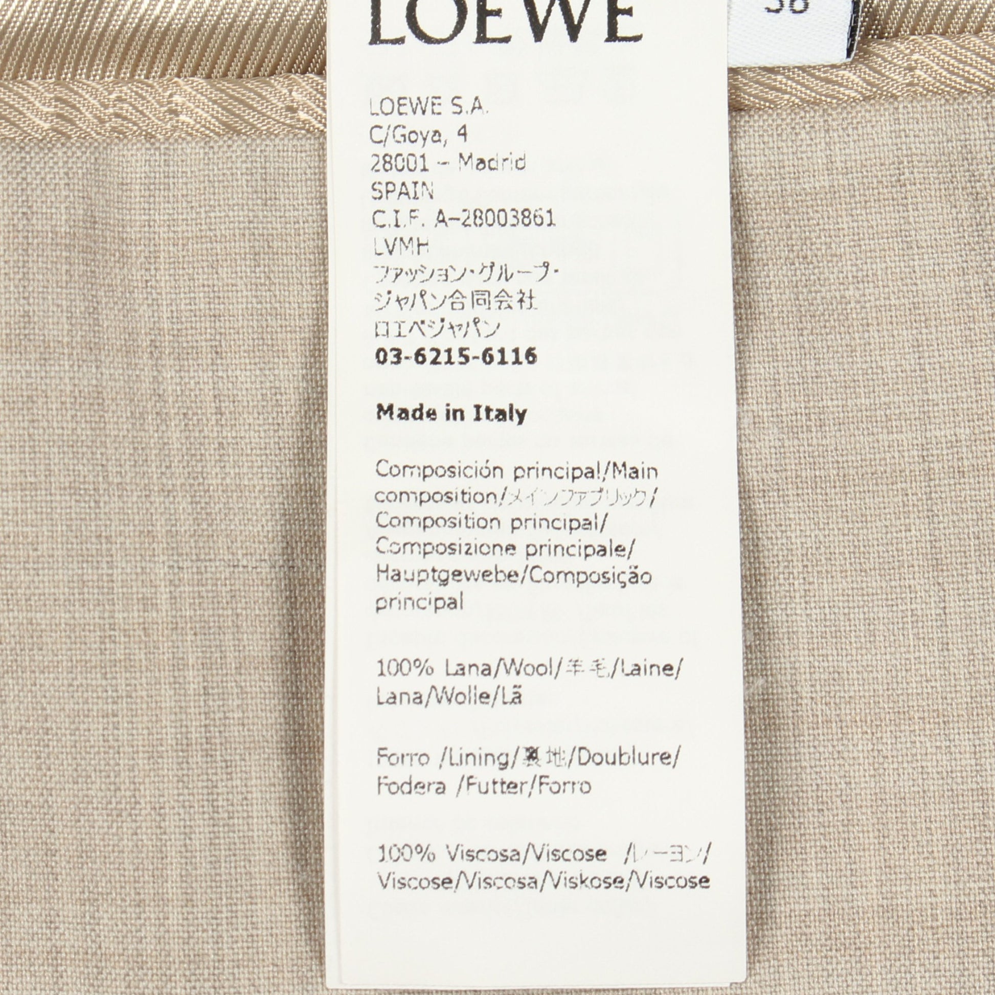 タイバック テーラードジャケット ウール グレーベージュ ロエベ アウター LOEWE