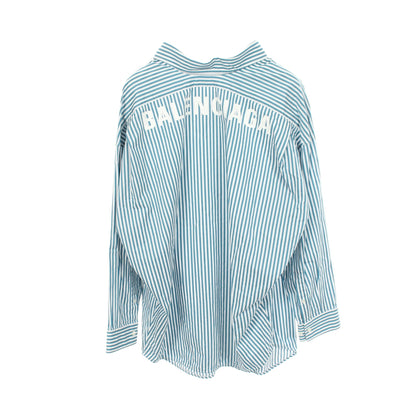 COCOON SWING バックロゴ ストライプ オーバーサイズ シャツ コットン ホワイト ブルーグリーン バレンシアガ トップス BALENCIAGA