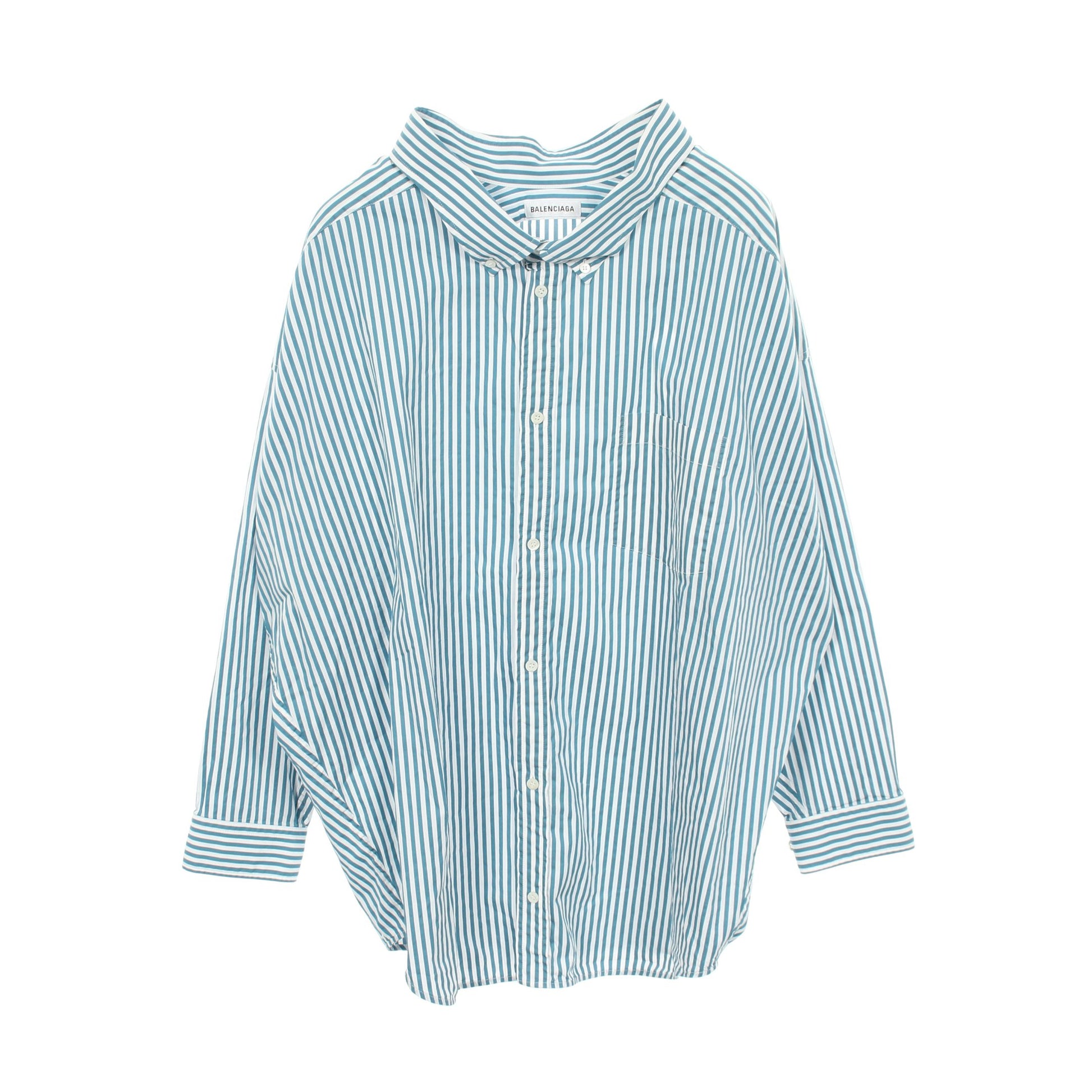 COCOON SWING バックロゴ ストライプ オーバーサイズ シャツ コットン ホワイト ブルーグリーン バレンシアガ トップス BALENCIAGA