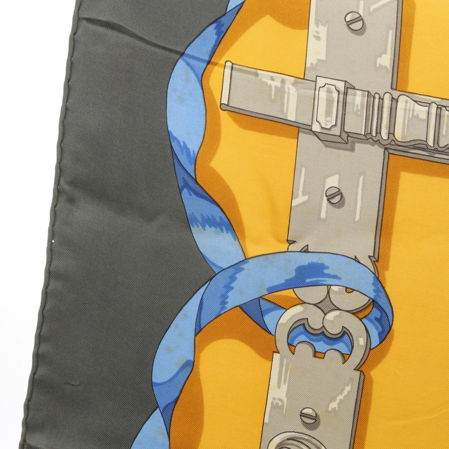 カレ90 FERRONNERIE スカーフ シルク イエロー グレー ブルー エルメス 財布・小物 HERMES