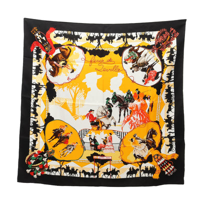 カレ90 Feria de Sevilla スカーフ シルク イエロー ブラック マルチカラー エルメス 財布・小物 HERMES