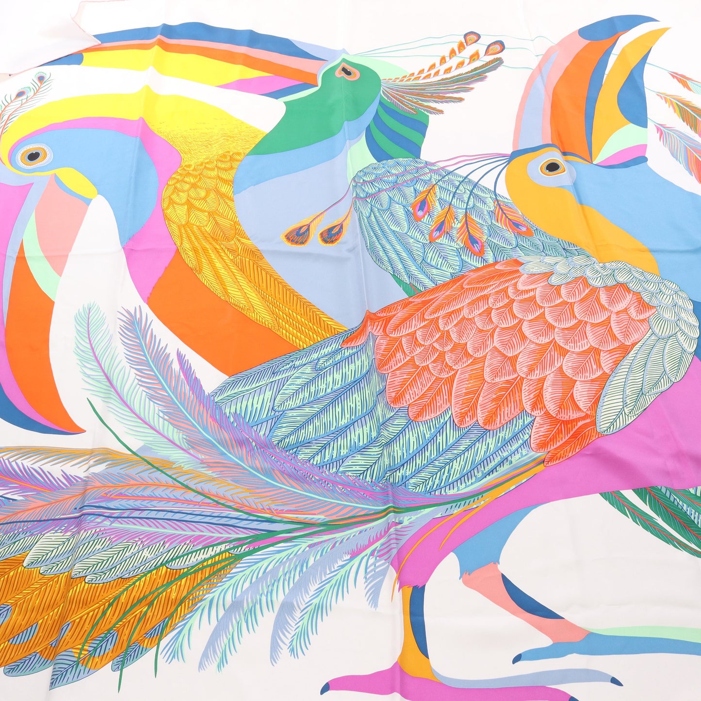 カレジェアン カレ140 TOUCANS DE PARADIS スカーフ ショール シルク ホワイト マルチカラー エルメス 財布・小物 HERMES