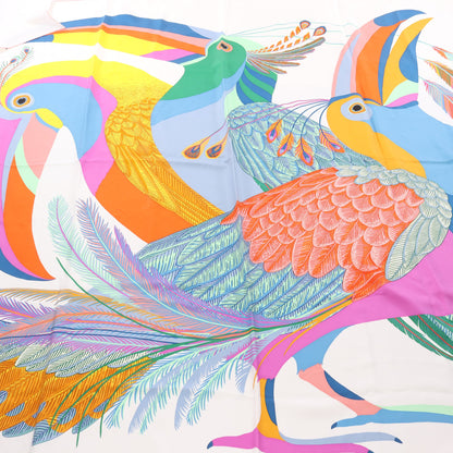 カレジェアン カレ140 TOUCANS DE PARADIS スカーフ ショール シルク ホワイト マルチカラー エルメス 財布・小物 HERMES