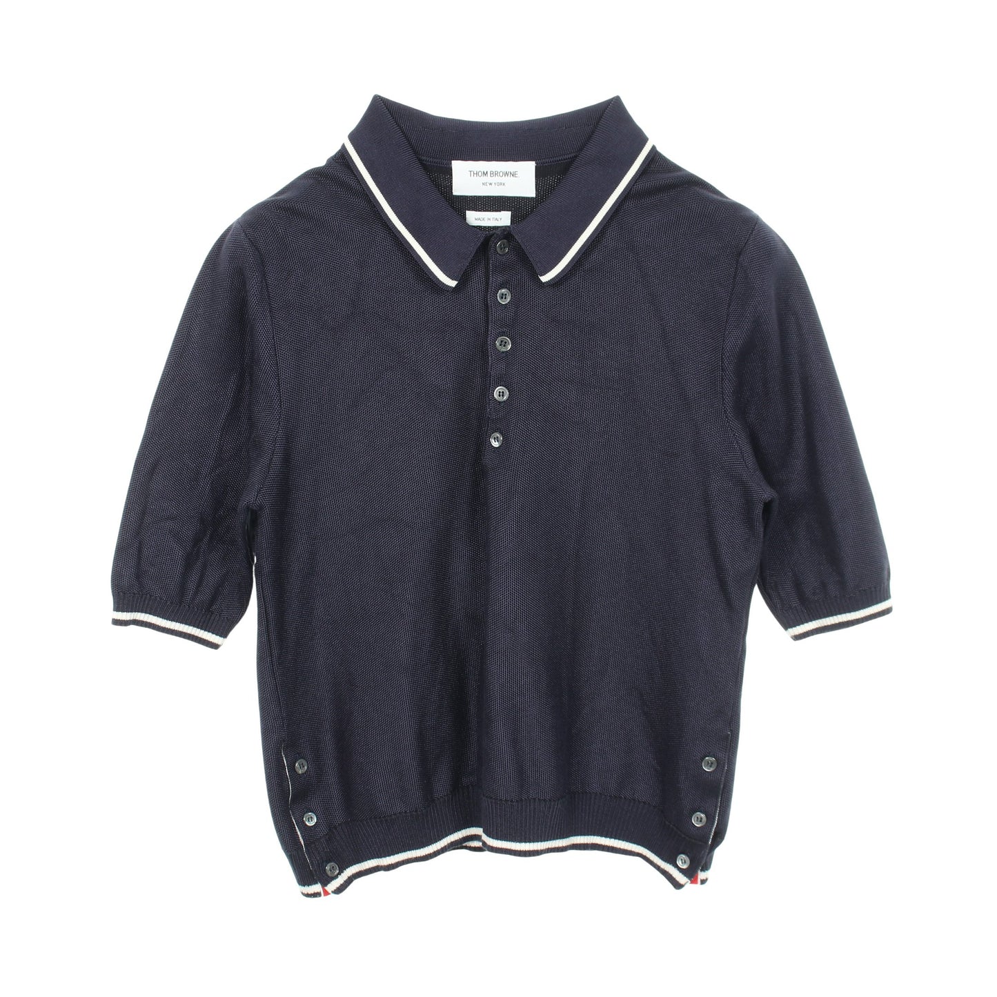 半袖 ポロシャツ シルク コットン ネイビー トムブラウン トップス THOM BROWNE
