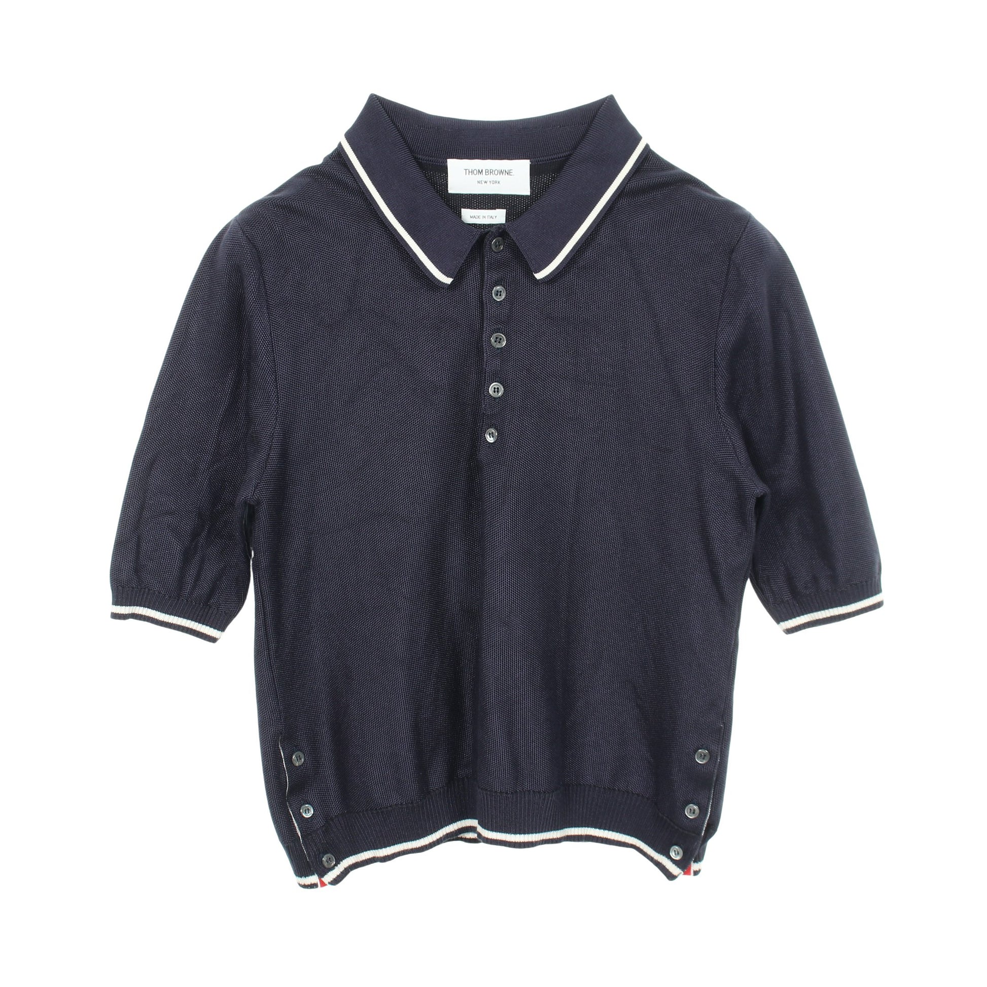 半袖 ポロシャツ シルク コットン ネイビー トムブラウン トップス THOM BROWNE