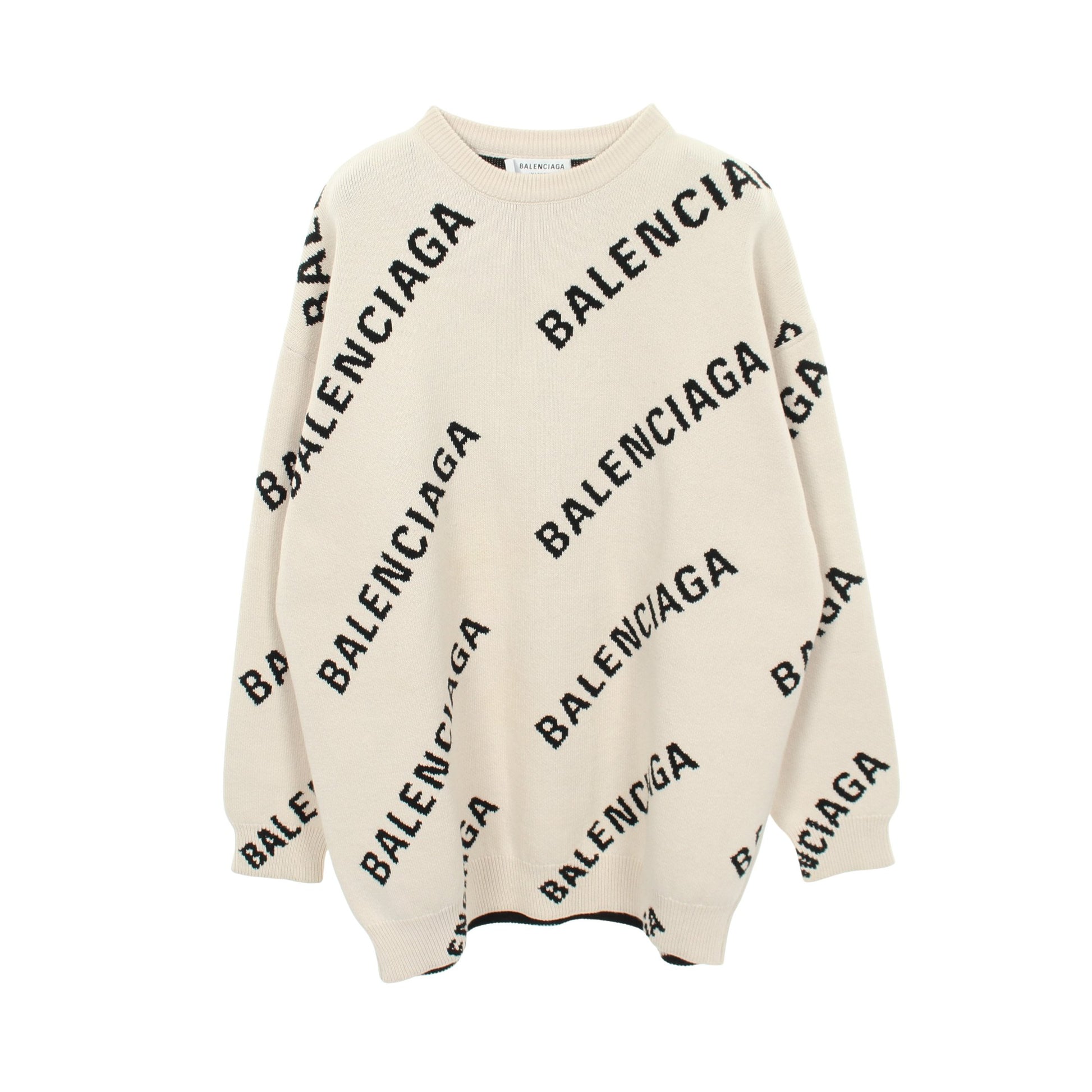 オールオーバーロゴ ニット コットン ウール アイボリー ブラック バレンシアガ トップス BALENCIAGA