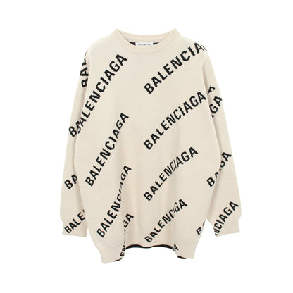 オールオーバーロゴ ニット コットン ウール アイボリー ブラック バレンシアガ トップス BALENCIAGA