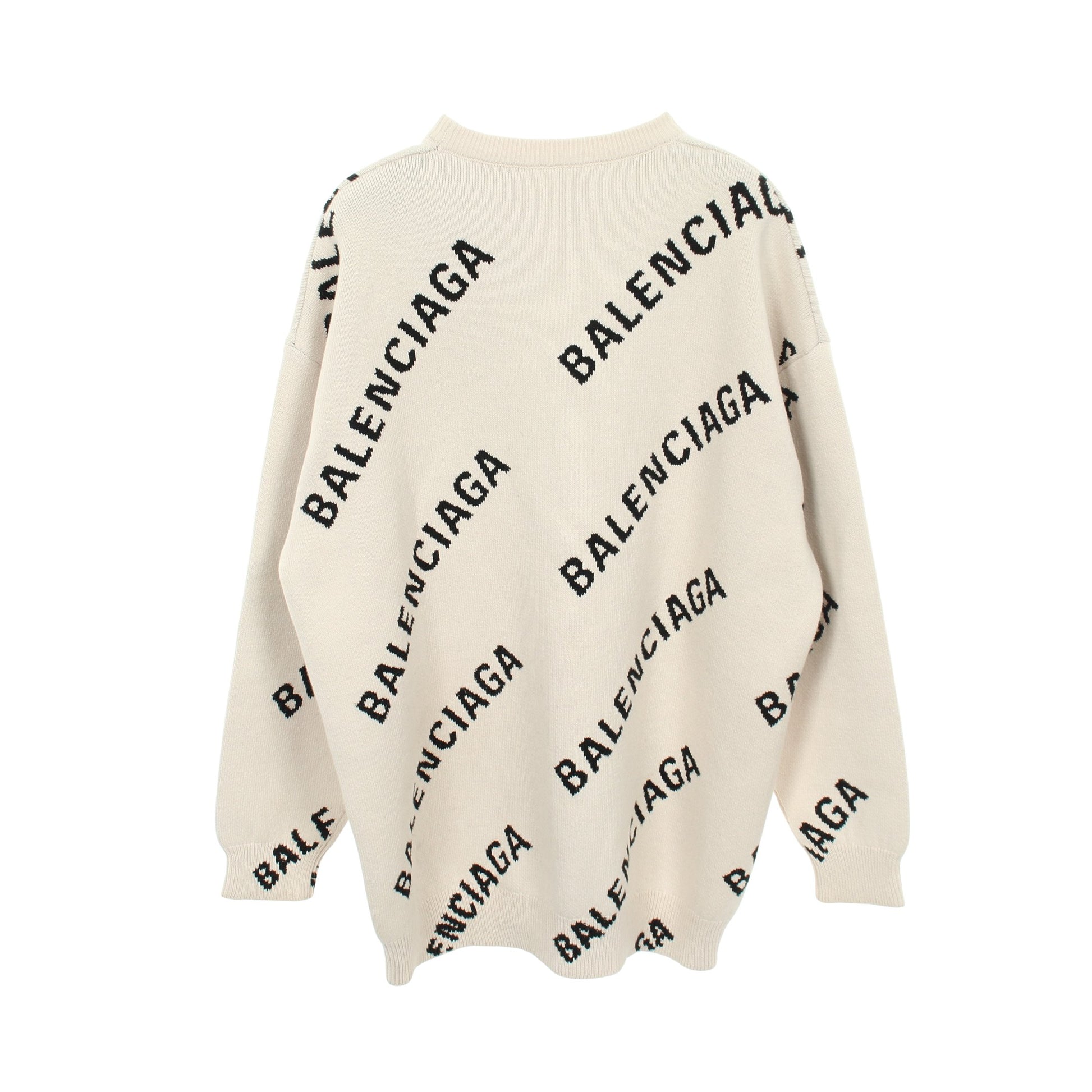 オールオーバーロゴ ニット コットン ウール アイボリー ブラック バレンシアガ トップス BALENCIAGA