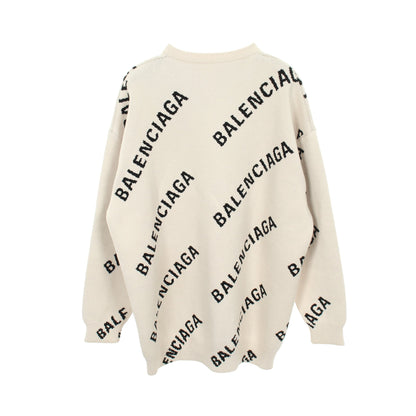オールオーバーロゴ ニット コットン ウール アイボリー ブラック バレンシアガ トップス BALENCIAGA