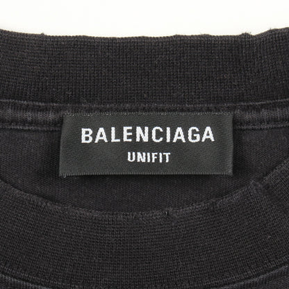 MAISON BALENCIAGA クラッシュ加工 ロゴプリント Tシャツ 長袖Tシャツ コットン ブラック バレンシアガ トップス BALENCIAGA