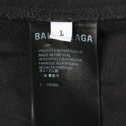 MAISON BALENCIAGA クラッシュ加工 ロゴプリント Tシャツ 長袖Tシャツ コットン ブラック バレンシアガ トップス BALENCIAGA