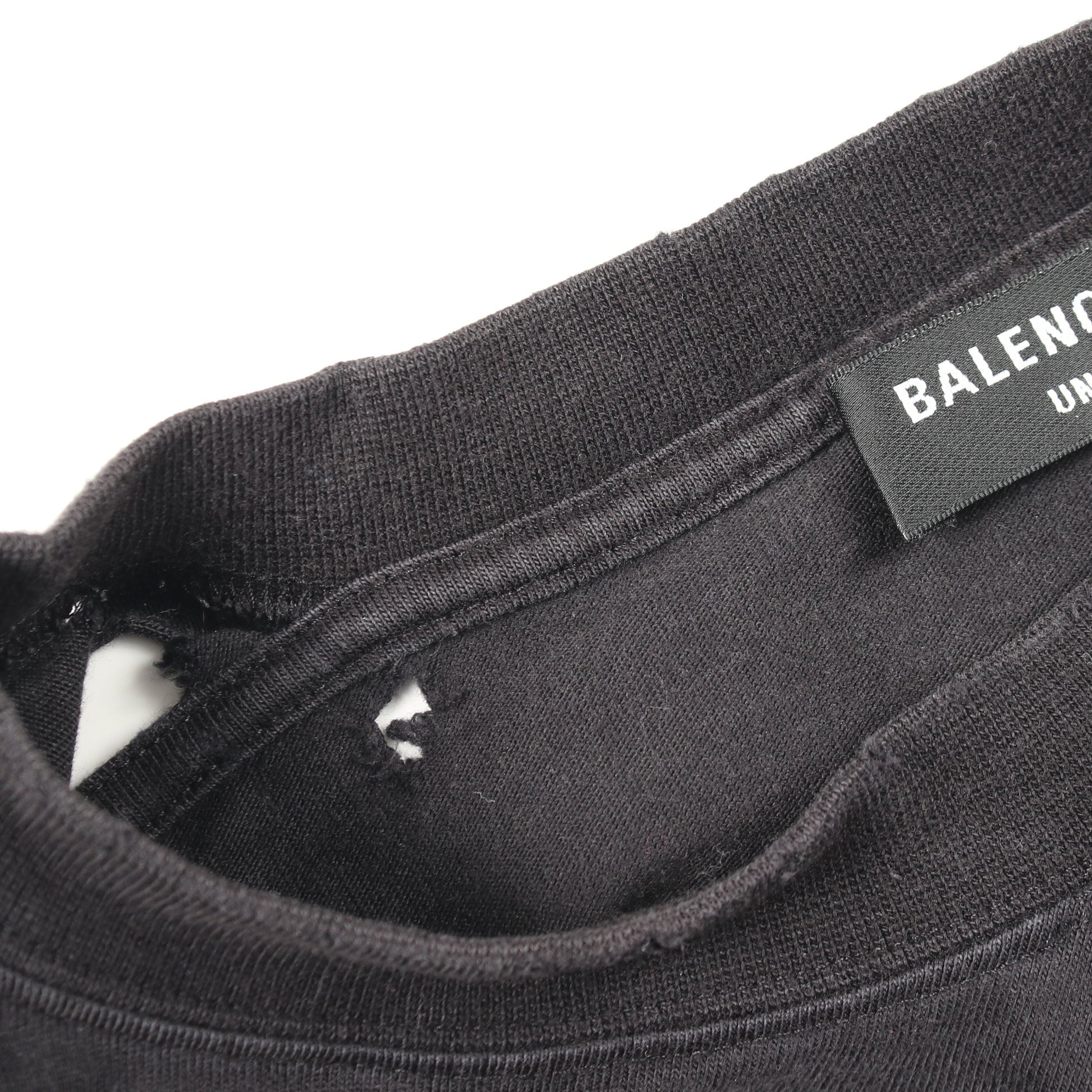 MAISON BALENCIAGA クラッシュ加工 ロゴプリント Tシャツ 長袖Tシャツ コットン ブラック バレンシアガ トップス BALENCIAGA