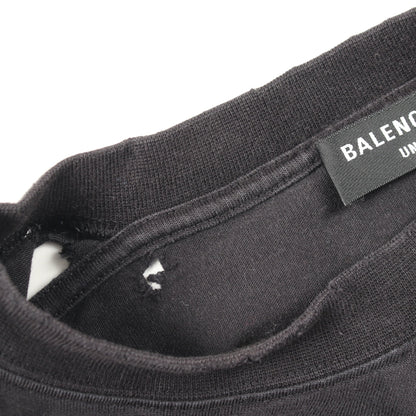 MAISON BALENCIAGA クラッシュ加工 ロゴプリント Tシャツ 長袖Tシャツ コットン ブラック バレンシアガ トップス BALENCIAGA