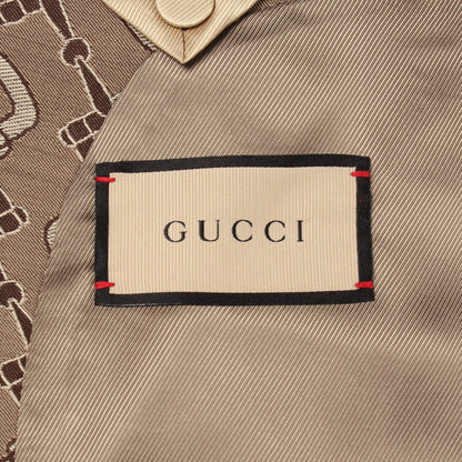 ホースビット ダブルブレスト テーラードジャケット コットン ウール ベージュ ブラウン グッチ アウター GUCCI