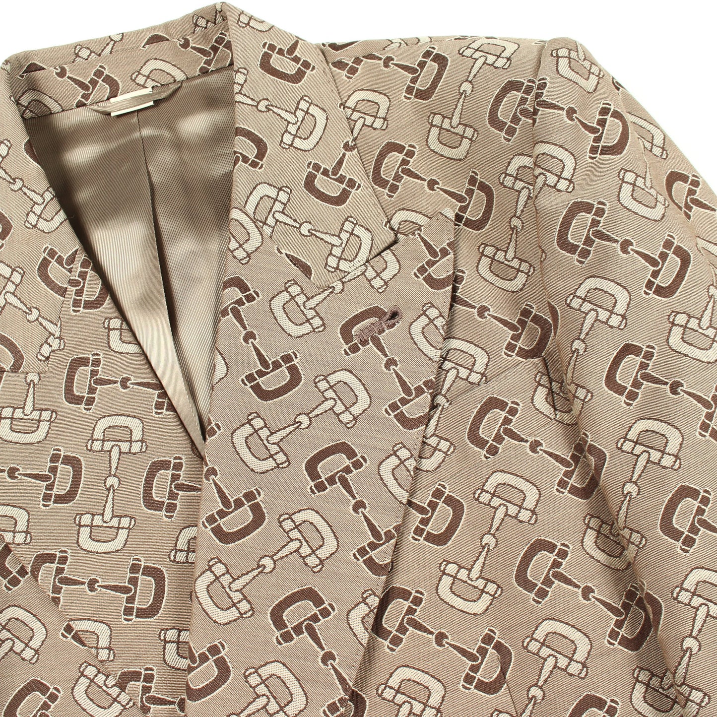 ホースビット ダブルブレスト テーラードジャケット コットン ウール ベージュ ブラウン グッチ アウター GUCCI
