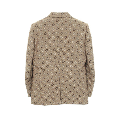 ホースビット ダブルブレスト テーラードジャケット コットン ウール ベージュ ブラウン グッチ アウター GUCCI