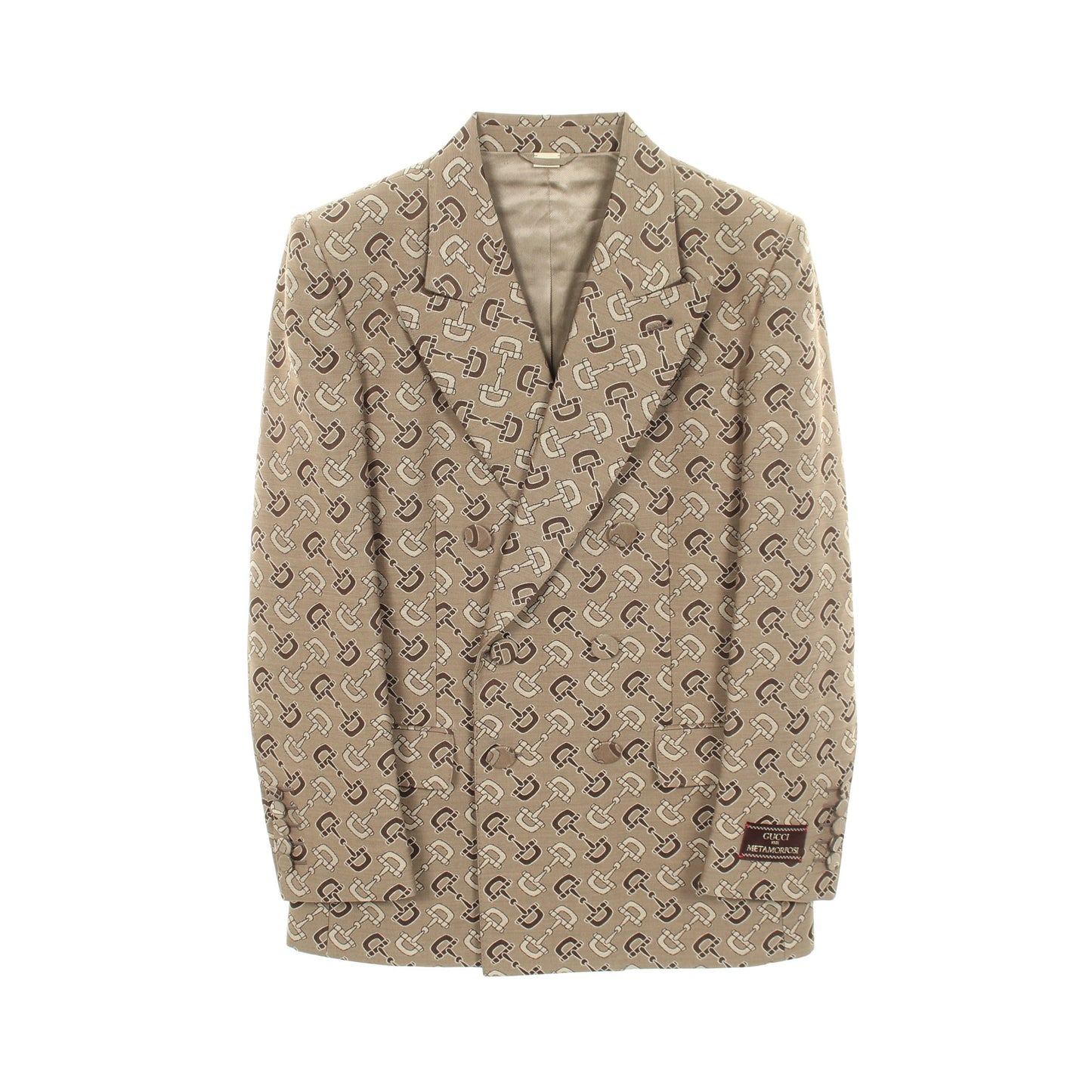 ホースビット ダブルブレスト テーラードジャケット コットン ウール ベージュ ブラウン グッチ アウター GUCCI