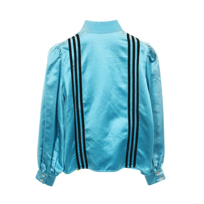 GUCCI × adidas フリル ボウタイ ブラウス シルク ブルー ブラック グッチ トップス GUCCI