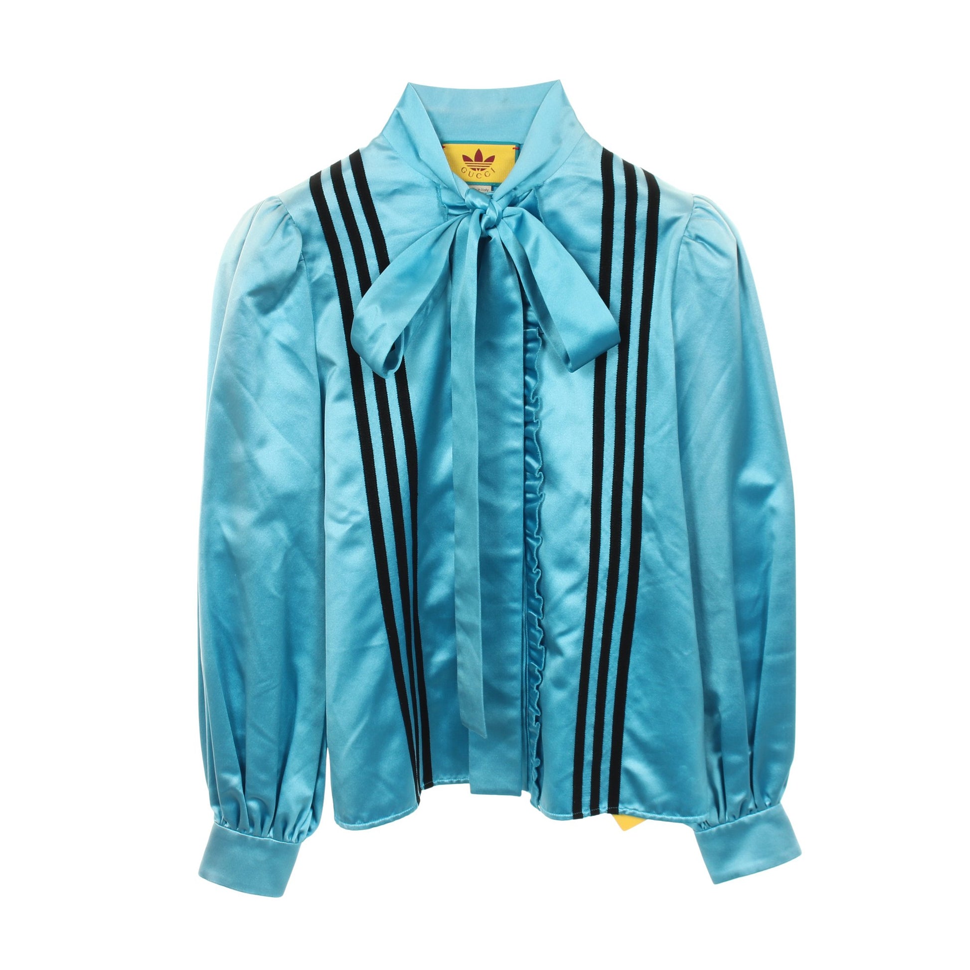 GUCCI × adidas フリル ボウタイ ブラウス シルク ブルー ブラック グッチ トップス GUCCI