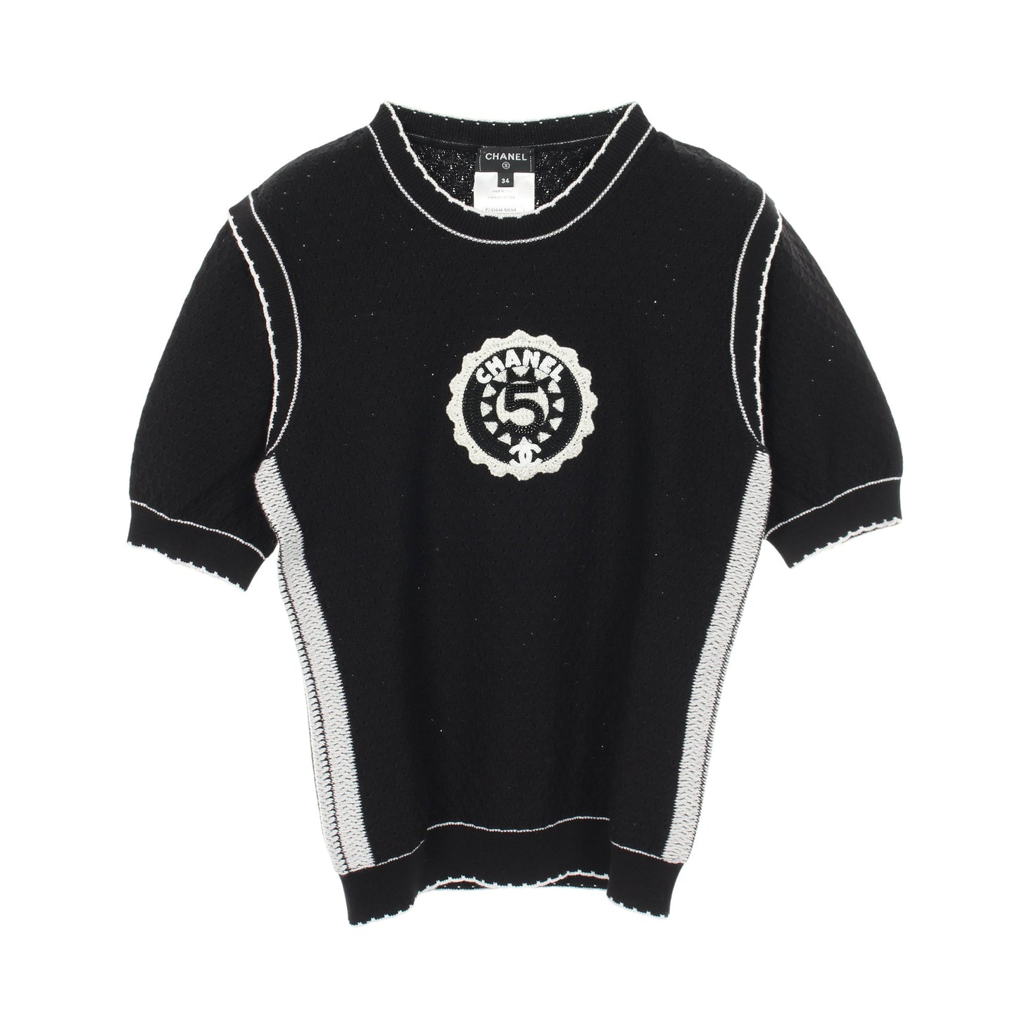 ロゴ スパンコール クルーネック ニット コットン ブラック シャネル トップス CHANEL