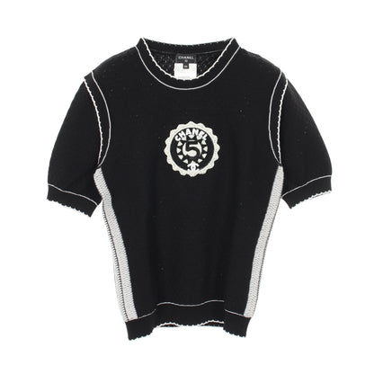 ロゴ スパンコール クルーネック ニット コットン ブラック シャネル トップス CHANEL