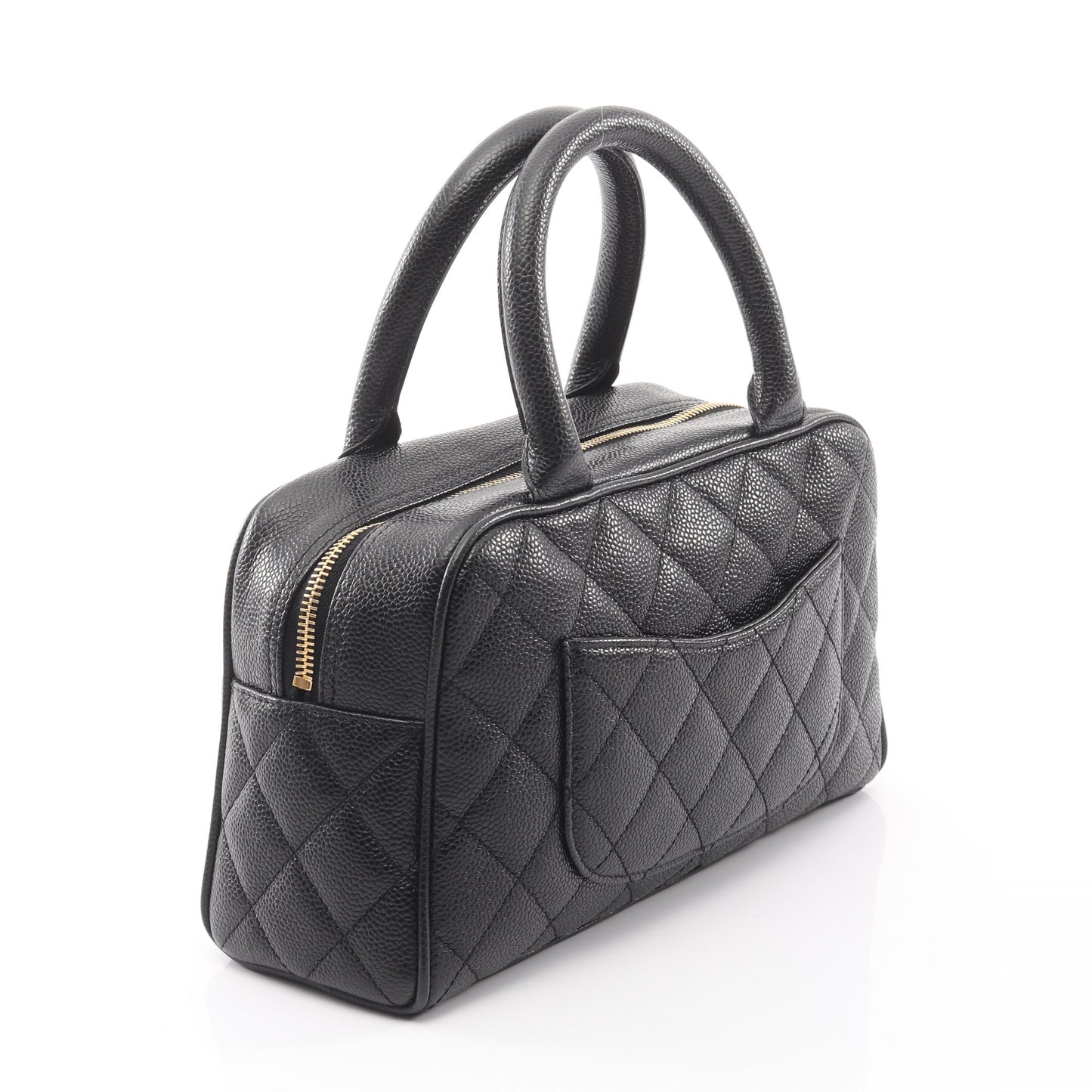 マトラッセ ハンドバッグ ミニボストンバッグ キャビアスキン ブラック ゴールド金具 シャネル バッグ CHANEL